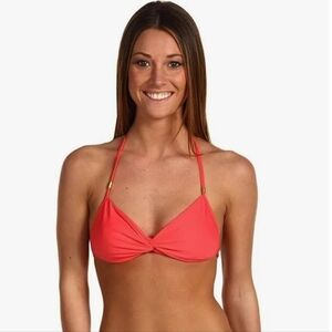 L*Space Twister Bikini Top in Coral Halter Tie L